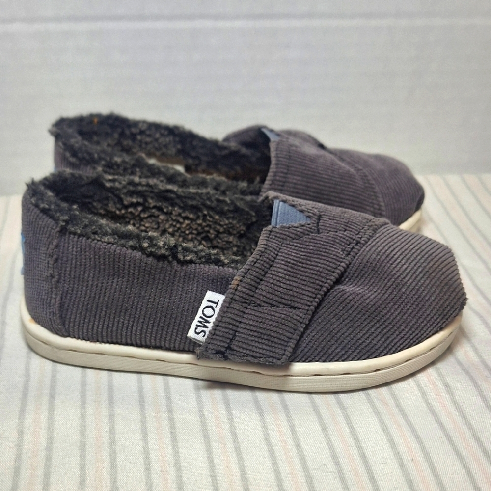 TOMS Kids Alpargata Shoes/Sneakers Grey Corduroy Faux Shearling Toddler Size 6